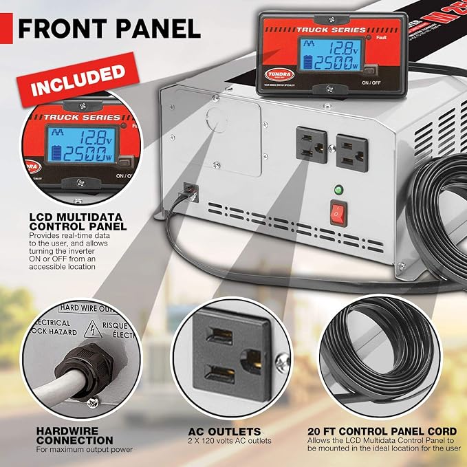 Tundra M Series - Truck Power Inverter - Modified Sine Wave 2500W / 12 Volts DC to 120 Volts AC - M2500