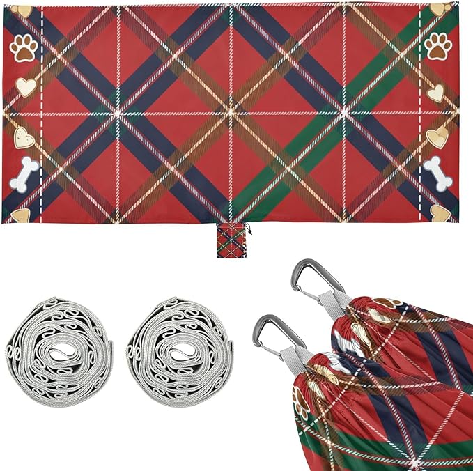 Plaid Pet Outdoor Hammock with Tree Straps for Outside Beach Patio Garden