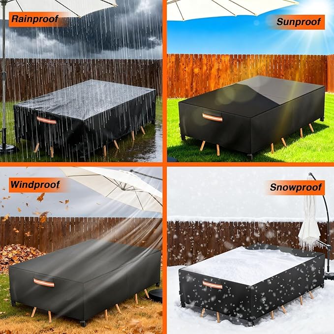 EVRBUL Patio Furniture Cover Waterproof Rectangle,111"L x 74"W x 28"H Heavy Duty 420D Outdoor Dining Table and Chair Covers,Windproof Anti-UV Outdoor Furniture Set Covers Outdoor Table Cover,Black