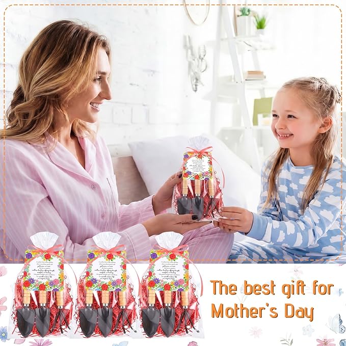 Chumia 6 Set Mothers Day Gardening Gifts Bulk Floral Mini Garden Tools Shovel, Mini Garden Tools, Thank You Cards with Bags for Women Mom Gift Birthday Church Christian Party Favors