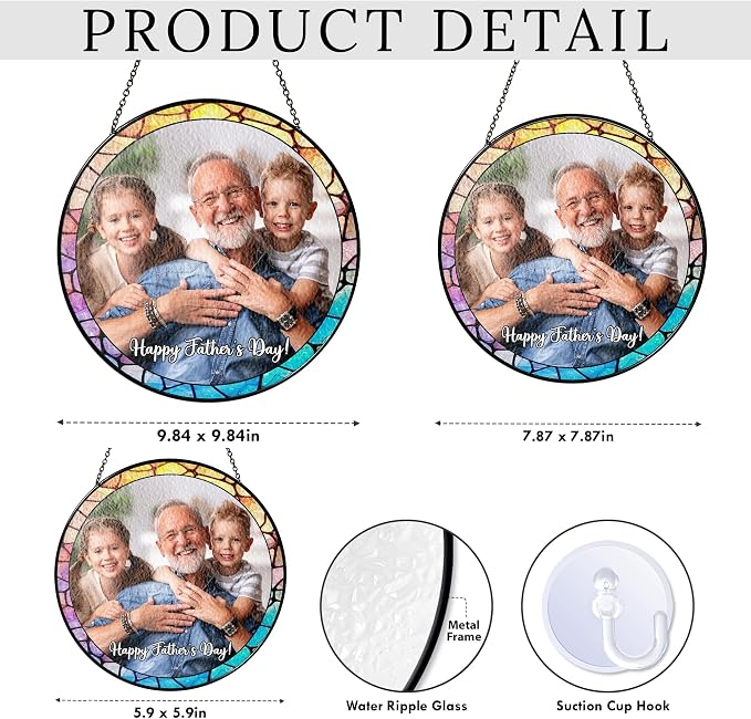 Custom Photo Stained Glass Window Hanging Suncatcher 2026, Personalized Family Picture Sun Catcher with Custom Text, Father's Day Birthday Gift for Dad, Papa, Grandpa, Husband