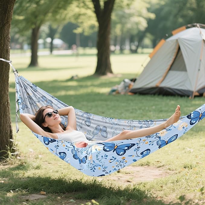 Camping Hammock Outdoor Hammocks for Outside Butterflys Flowers Beach Trees Portable Lightweight with Pockets Tree Straps Indoor