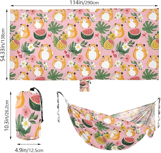 Camping Hammock Outdoor Hammocks for Outside Hamster Watermelon Flower Beach Trees Portable Lightweight with Pockets Tree Straps Indoor