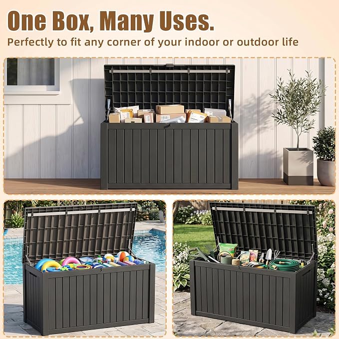 200 Gallon Outdoor Storage Box, Large Resin Deck Box, Waterproof Lockable Storage Container Bins Reinforced Stabilityfor Patio, Garden and Poolside, Black