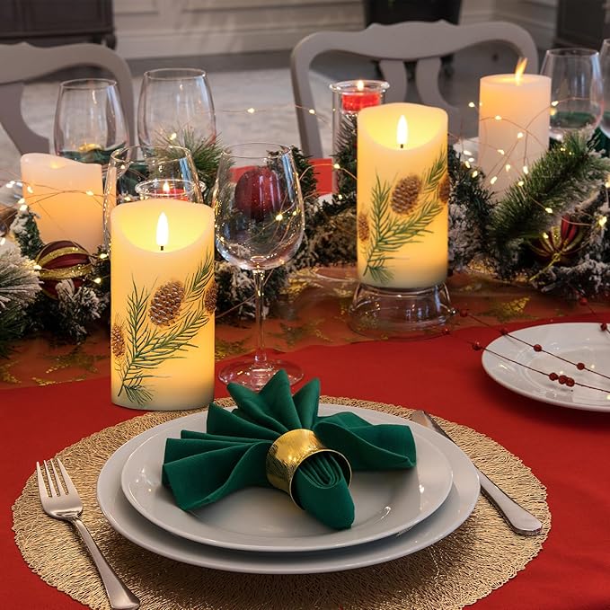 Pinecone LED Candles with 6H Timer, flameless Candles with Flickering Flame, Waxy Pillar 2 Pack Flickering Acorn Decor Woodsy for Fall Christmas Decor (3 inches x 5.7 inches)