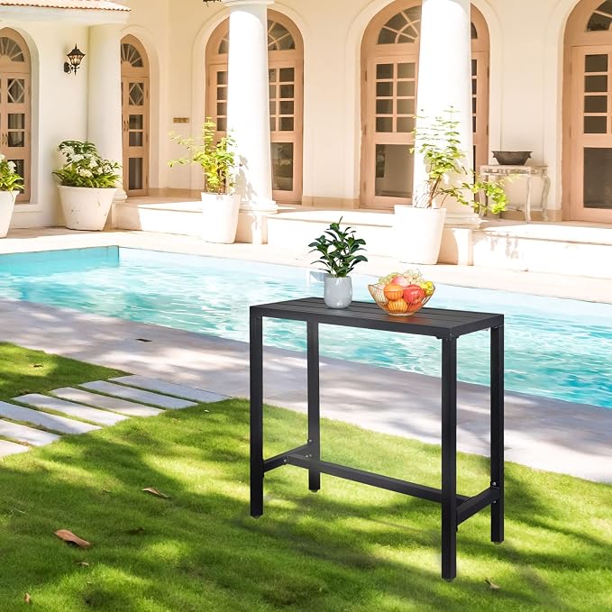 Outdoor Bar Table Narrow Counter Height Dining Table with Adjustable Feet Pub Table for Garden Patio Backyard Poolside Black Outdoor Bar Table, 40" Black Patio Bar Height Counter Table Console Table