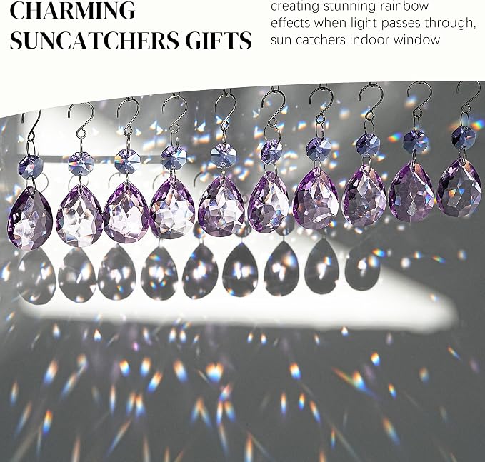 10 Pcs Purple Crystal Bauhinia Suncatcher Prisms Chandelier Window Decor | Purple Crystal Bauhinia Prisms Suncatcher Pendants 3 Inch Chandelier Beads Hanging Sun Catcher for DIY Window Wedding Decor