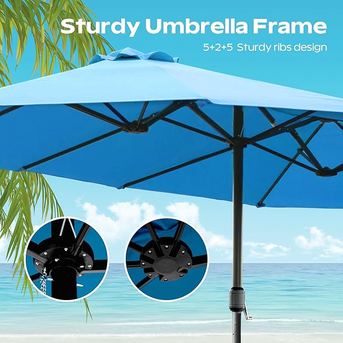 15ft Umbrella Outdoor Patio - Double-Sided Large Market Rectangle Umbrellas with Crank Handle for Patio Garden Yard Pool (No Base)