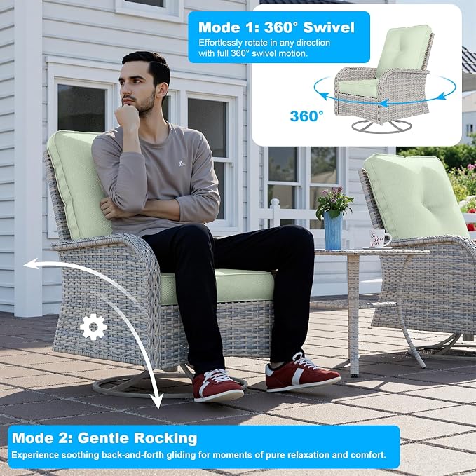 10-Piece Patio Furniture Set, Outdoor Patio Furniture with Swivel Chairs Set, Thick Cushions, Modular Patio Sofa, Dual-Strand Rattan, Rust-Resistant Frame, Light Green