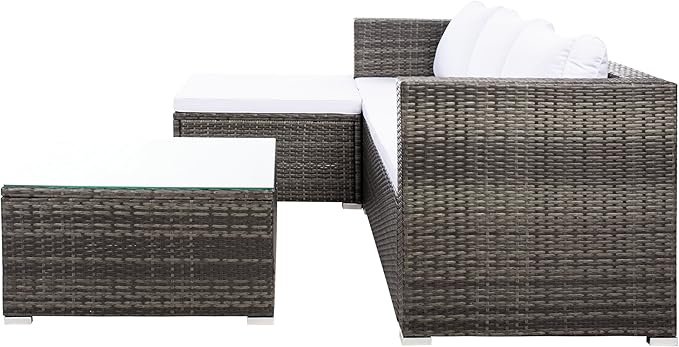 SAFAVIEH Outdoor Collection Madalina Grey Brown/White Wicker Conversation Patio Set