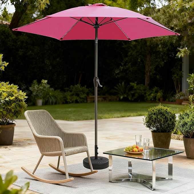 7.5FT Large Outdoor Patio Umbrella with Crank & Tilt - Durable Market Umbrella for Outdoor Patio with 6 Fiberglass Ribs for Poolside,Deck,Yard,Garden