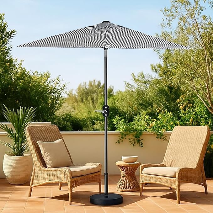 6 Ft Outdoor Patio Umbrella - Outdoor Umbrella for Patio, Pool, Table, Garden, Deck, & Beach - Easy Open/Close Crank and Push Button Tilt Adjustment - Black & White Striped Market Umbrellas