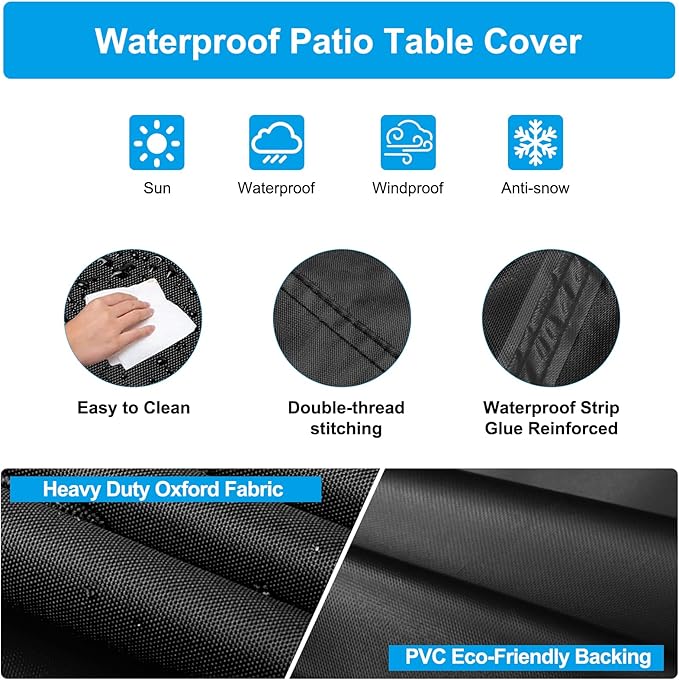 Rectangular Coffee Table Cover 100% Waterproof, 46x26x13 inch Outdoor Table Cover, Patio Furniture Cover for Dinning Furniture, Picnic Coffee Tables Chairs and Sofas, Black