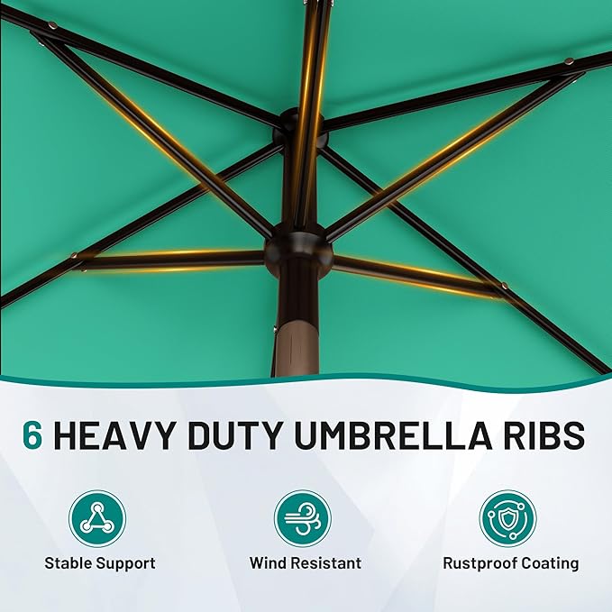 AreShark 6.5' x 10' Rectangular Patio Umbrellas for Outdoor, Outdoor Table Umbrella, Large Outdoor Patio Umbrellas with 6 Sturdy Ribs for Pool, Garden, Deck & Market (Aqua Sky)