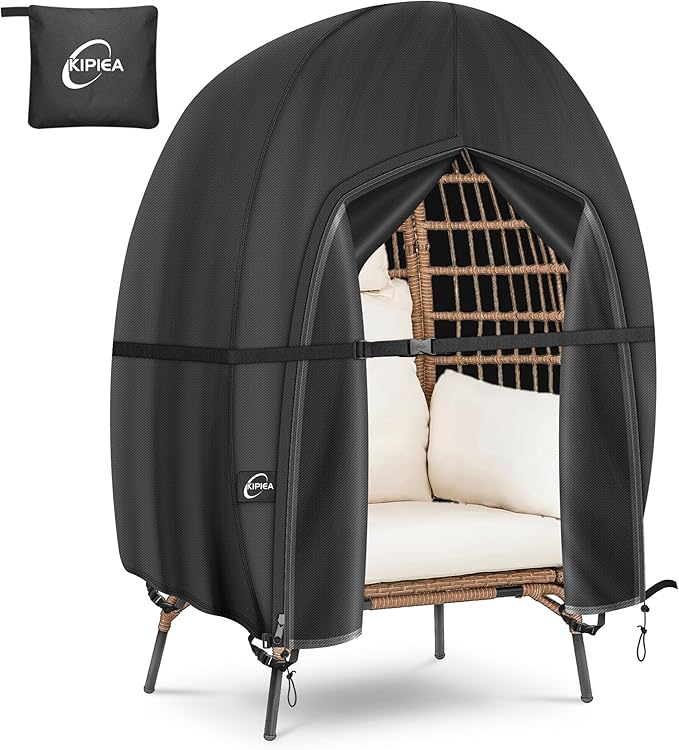 Kipiea Patio Egg Chair Covers Waterproof, Upgraded Outdoor Hanging Egg Chair Covers with Waterproof Zipper, 420D Double Seat Swing Egg Chair Cover, Windproof, Anti-UV, No Tears (Up to 80" W x 91" H)