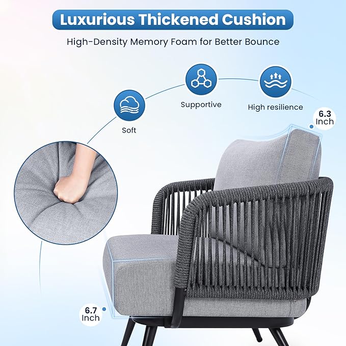 Outdoor Patio Furniture Set 5-Piece, Outdoor 4-Seat Sofa with Coffee Table, Waterproof Thick Cushion Patio Conversation Set, All Weather Outdoor Couch Set for Deck, Lawn, Balcony, Porch