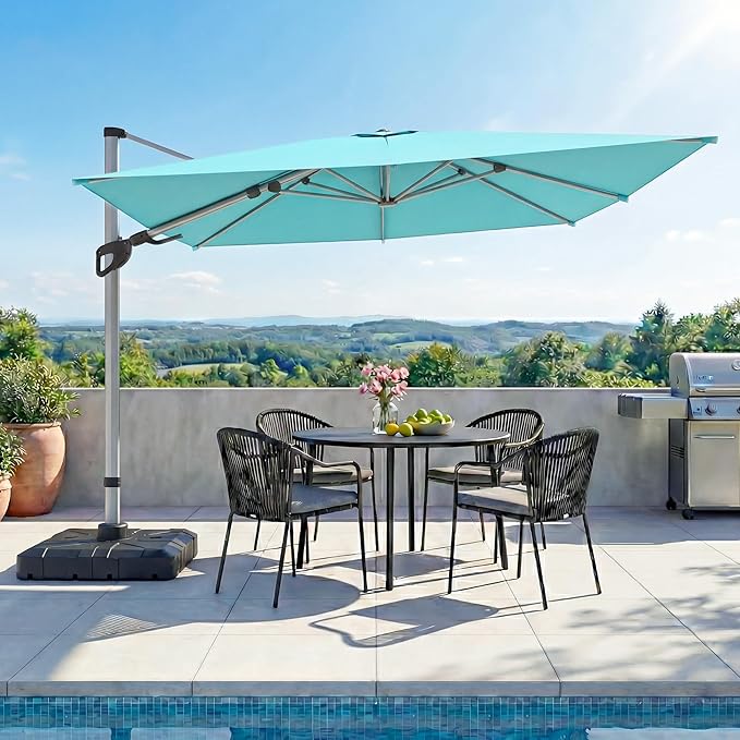LAUSAINT HOME 11FT Square Cantilever Patio Umbrella, 360° Rotation Offset Umbrella with Aluminum Frame, Large Outdoor Sun Shade for Backyard, Pool, Deck, Lawn(Turquoise Blue)
