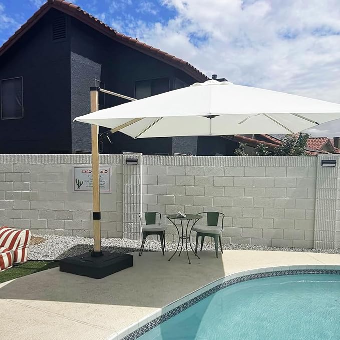 PURPLE LEAF 10FT Patio Umbrella Square Cantilever Umbrella Teak Finished Aluminum Frame Large Windproof Offset Outdoor Sun Umbrellas for Beach Pool Deck, Cream