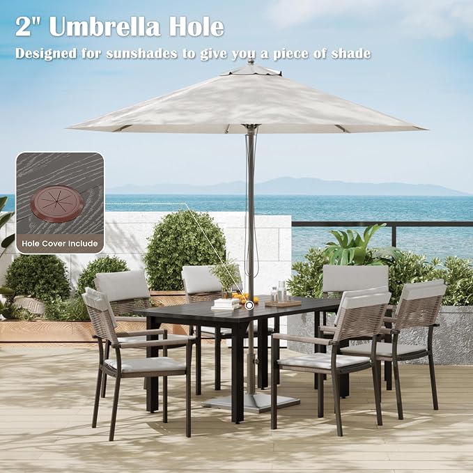 Sundale Outdoor Patio Dining Table for 6, Metal Outdoor Dining Table with 2" Umbrella Hole, 60" Rectangular Outdoor Tables for Backyard, Yawn, Garden