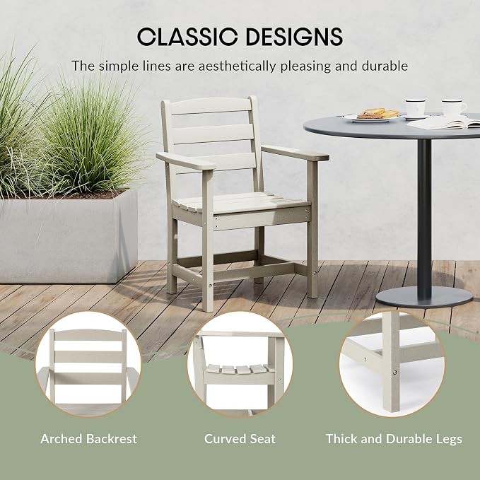 WestinTrends Ashore Outdoor HDPE Patio Classic Dining Arm Chair, Sand