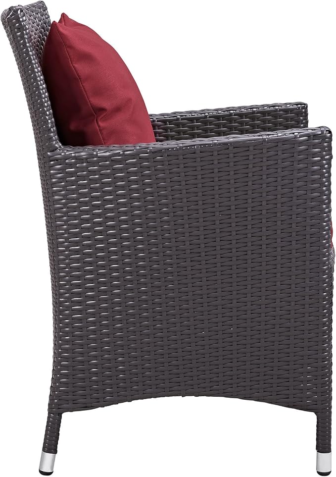 Modway Convene Wicker Rattan Outdoor Patio Dining Armchairs With Cushions in Espresso Red - Set of 4