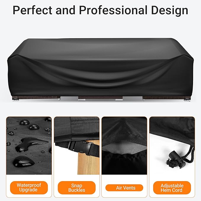 WLEAFJ Patio Furniture Covers Rectangle, Outdoor Table Covers Waterproof, Heavy Duty Outdoor Furniture Cover, Patio Sectional Set Cover 108"L x 82"W x 28"H, Black