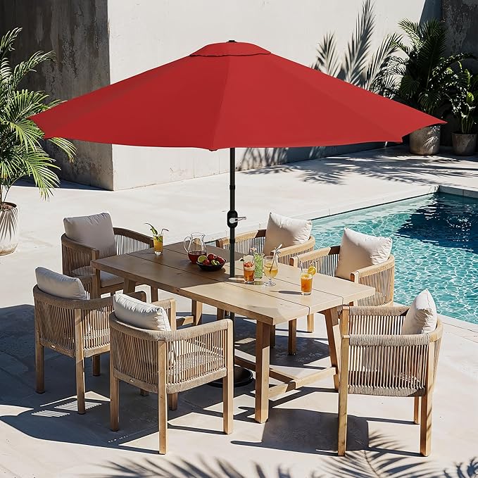 LUE BONA 10FT Patio Umbrella, Waterproof Outdoor Market Umbrella with Easy Crank & Tilt, Patio Table Umbrella for Deck Garden Backyard Pool, Bright Red