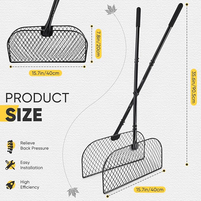 AugFir Leaf Grabber Rake, Long Handle Metal Leaf Picker Upper, Efficient and Labor-Saving Yard Rake Leaves Grabber for Garden Cleaning No Bending Over