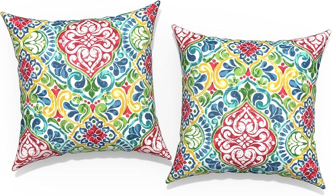 Outdoor Throw Pillow Covers 16x16 Inch, Square Patio Pillow Cases Pack of 2, Modern Decorative Back Cushion Covers for Patio Furniture Garden Couch Farmhouse,Damask Red
