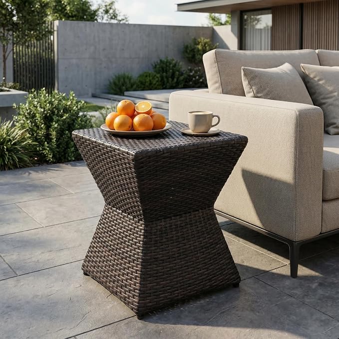 Outdoor Wicker End Table, Brown