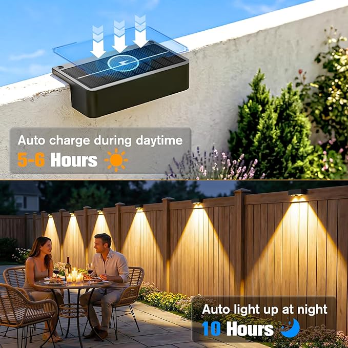 Bridika Solar Fence Lights Outdoor 16 Pack, Bright Solar Deck Lights with Lens, 3 Color Modes IP65 Waterproof Large Size Step Lights for Outside, Fence, Stair, Backyard, Patio, Wall