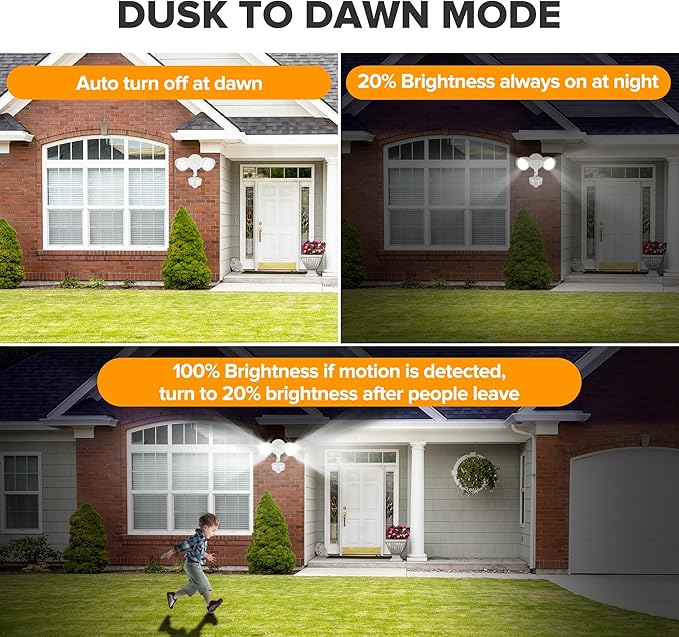 LUTEC 34W 3000 Lumen Motion Sensor Outdoor Lights, 5000K Daylight, IP65 Waterproof Flood Lights Outdoor with Night Light, Dusk to Dawn Motion Detector LED Security Light for Outside Garage, Yard-White