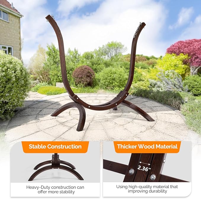 Wooden Hammock Stand (330 lbs/150kg), Heavy Duty Premium Solid Wood Hammock Chair Stand for Indoor or Outdoor Use