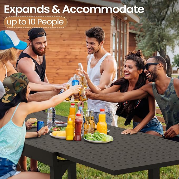 53"-106" Extendable Outdoor Dining Table Black Aluminum Expandable Patio Dining Table for 6-10 People All-Weather Extending Dining Table for Backyard Lawn Garden(Only Table)