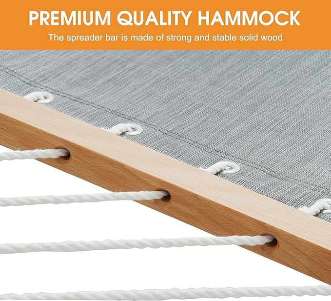 Lazy Daze Hammocks 12 FT 2 Person Double Quick Dry Olefin Blend Hammock with Curved Steel Heavy Duty Stand for Outside, Backyard, Patio, 450 Lbs Capacity, Grey