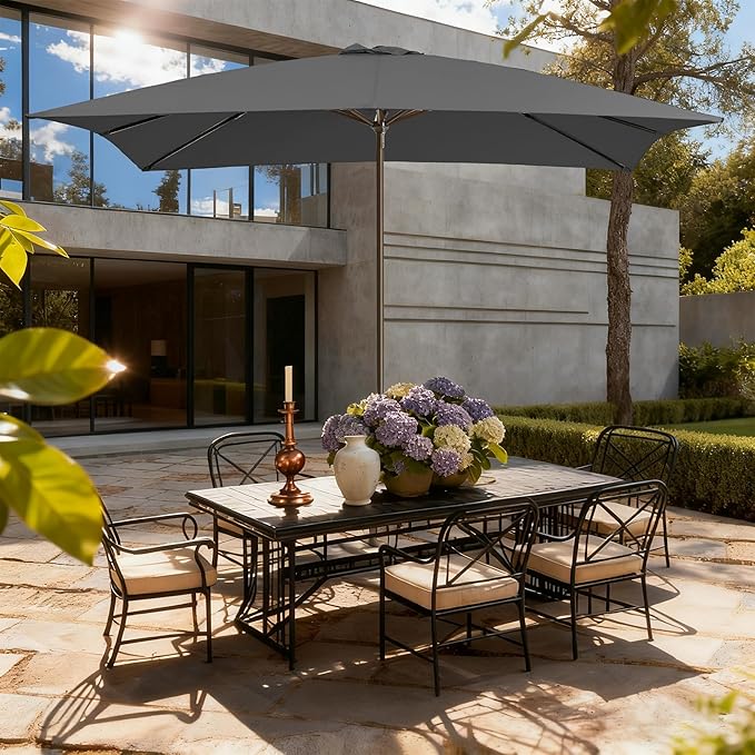 8x10FT Rectangular Patio Umbrella with Crank Lift for Garden,UV Protection Outdoor Umbrella for Deck,Pool and Yard,Grey