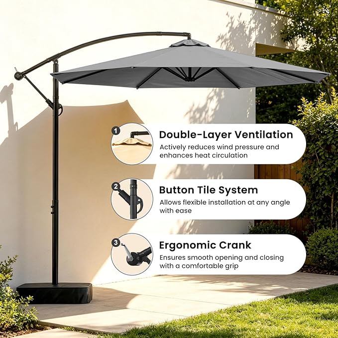 Patio Umbrella, 10FT Outdoor Umbrella with Base Included, 45° Tilt Large Cantilever, UV Protection, 360° Rotation for Backyard, Poolside, Deck, Pool, Garden
