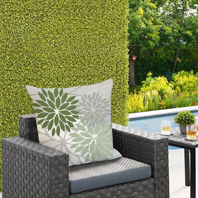 DFXSZ Pack of 2 Outdoor Waterproof Throw Pillow Covers 20x20 Green White | Polyester Colorful Spring Summer Floral Decorative Cushion Cases(NO INSERT),For Couch Patio Funiture Garden Home Decor