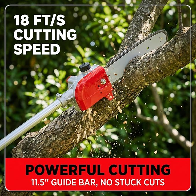 Homdox 58CC Gas Pole Saw, 2-Cycle Gas Powered Tree Trimmer with 11.5" Guide Bar, 16FT Reach Extension Pole Saw for Tree Trimming & Pruning, Includes 2 Chains, 2 Spark Plugs & Shoulder Strap, Red