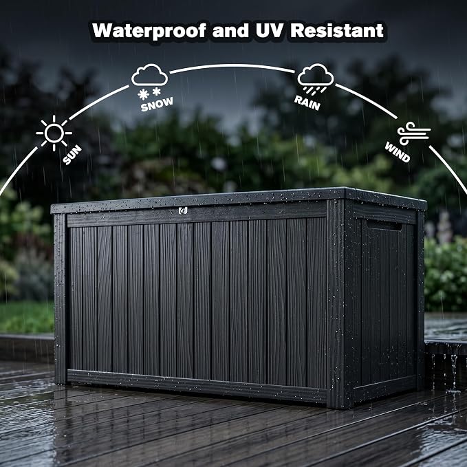 180 Gallon Large Outdoor Storage XXL Deck Box for Patio Furniture, Outdoor Cushions, Garden Tools and Sports/Pools Equipment, Waterproof Resin, Lockable, Black (180, Gallons)