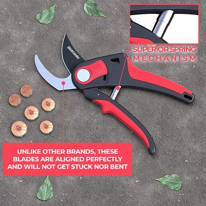 Hand Pruner Professional Sharp Bypass EZ-Cut Garden Pruning Shears -Comfort Plus Handheld Gardening Tools Pruner,Rust Proof Blades Clippers/Scissors /- Shock Absorber + Cushion