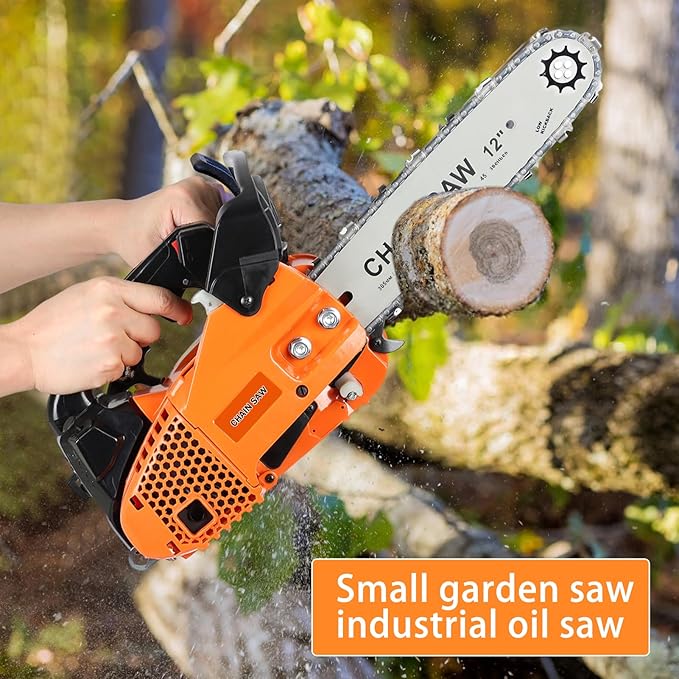 Gas Chainsaw 12 Inch, 25.4CC 2-Cycle Gas Powered Chain Saw, Motosierra De Gasolina, Top Handle Chainsaw for Tree Wood Cutting