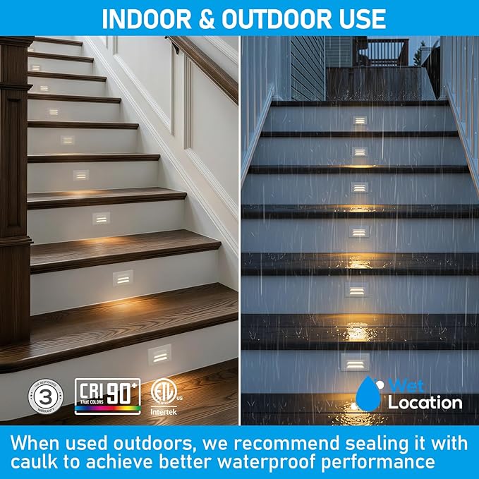 LEONLITE 12-Pack 5CCT 120V LED Step Lights, 3.5W Dimmable Horizontal Louvered Stair Lights Indoor Outdoor, Wet Location, CRI90, ETL, 2700K/3000K/3500K/4000K/5000K, Aluminum, White