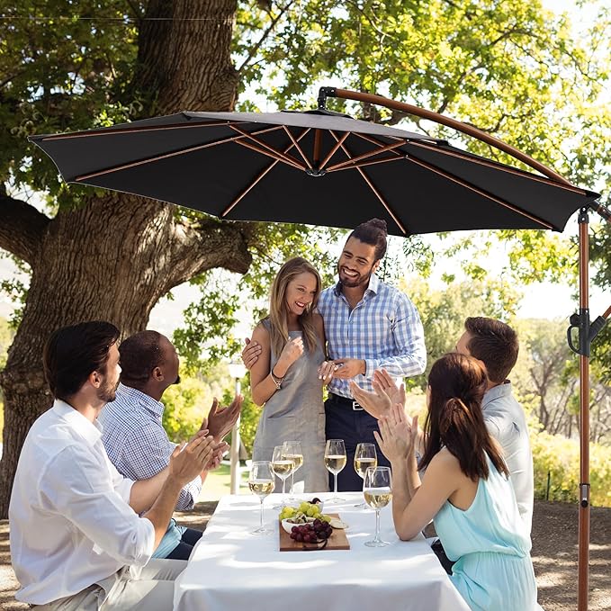 COSIEST Offset Patio Umbrella, Cantilever Hanging Outdoor Umbrella w/360-degree Rotation, Handy Crank, UV/Waterproof Canopy, 6 Ribs for Market, Backyard, Poolside, Garden