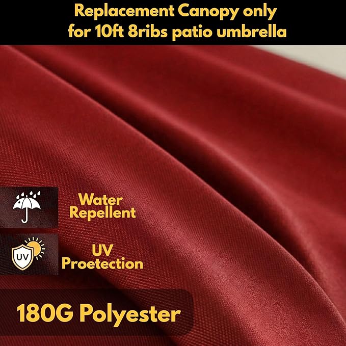 10ft Patio Umbrella Replacement Canopy for 8 Ribs, Outdoor Umbrella Canopy ONLY, Market Umbrella Top, Water-Resistant & UV-Protective