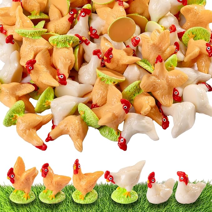 Easter Mini Chicken 60 pcs Mini Resin Chicken Variety Tiny Animals Figures Miniature Little Small Animal Figurines Bulk for Micro Fairy Garden Landscape Accessories Hide Crafts Decor Aquarium