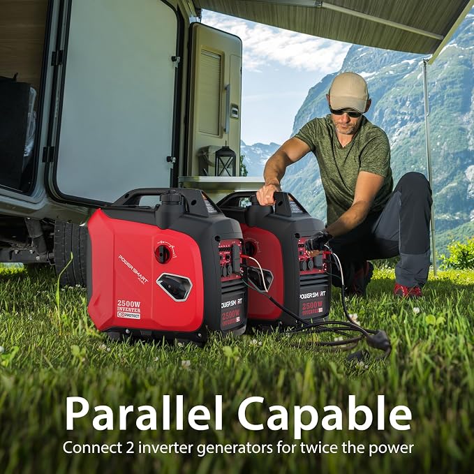 PowerSmart 2500W Gas Powered Portable Inverter Generator With CO Sensor- Super Quiet Generator for Home Use, Camping, Outdoor Use, Parallel Ready, EPA Compliant