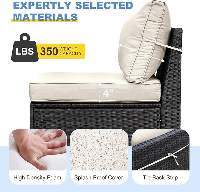 7 Pieces Outdoor Patio Furniture Set, Wicker Conversation Sets with Tea Table, Rattan Patio Sofa with Thick Cushions for Garden, Backyard Porch, Poolside,Beige