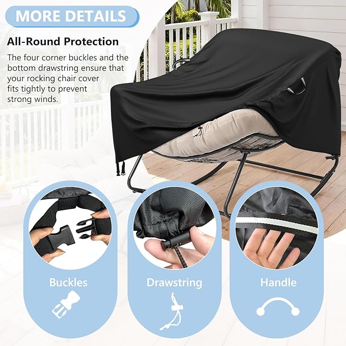 COSHNIBI Outdoor Papasan Rocking Chair Cover,Heavy Duty Waterproof Rocker Cover ,Fits for Rocking Chairs & Rattan Wicker Chairs-41"W x 45"D x 31"H