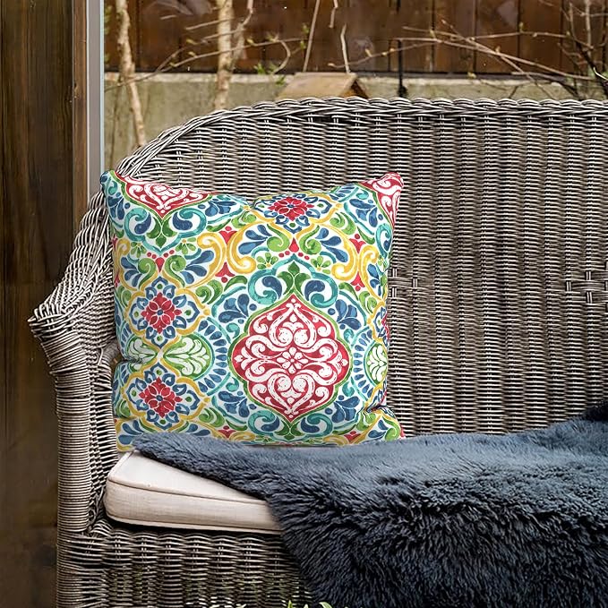 Outdoor Throw Pillow Covers 16x16 Inch, Square Patio Pillow Cases Pack of 2, Modern Decorative Back Cushion Covers for Patio Furniture Garden Couch Farmhouse,Damask Red